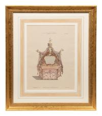 A Set of Eleven Giltwood-Framed French Colored Furniture Engravings