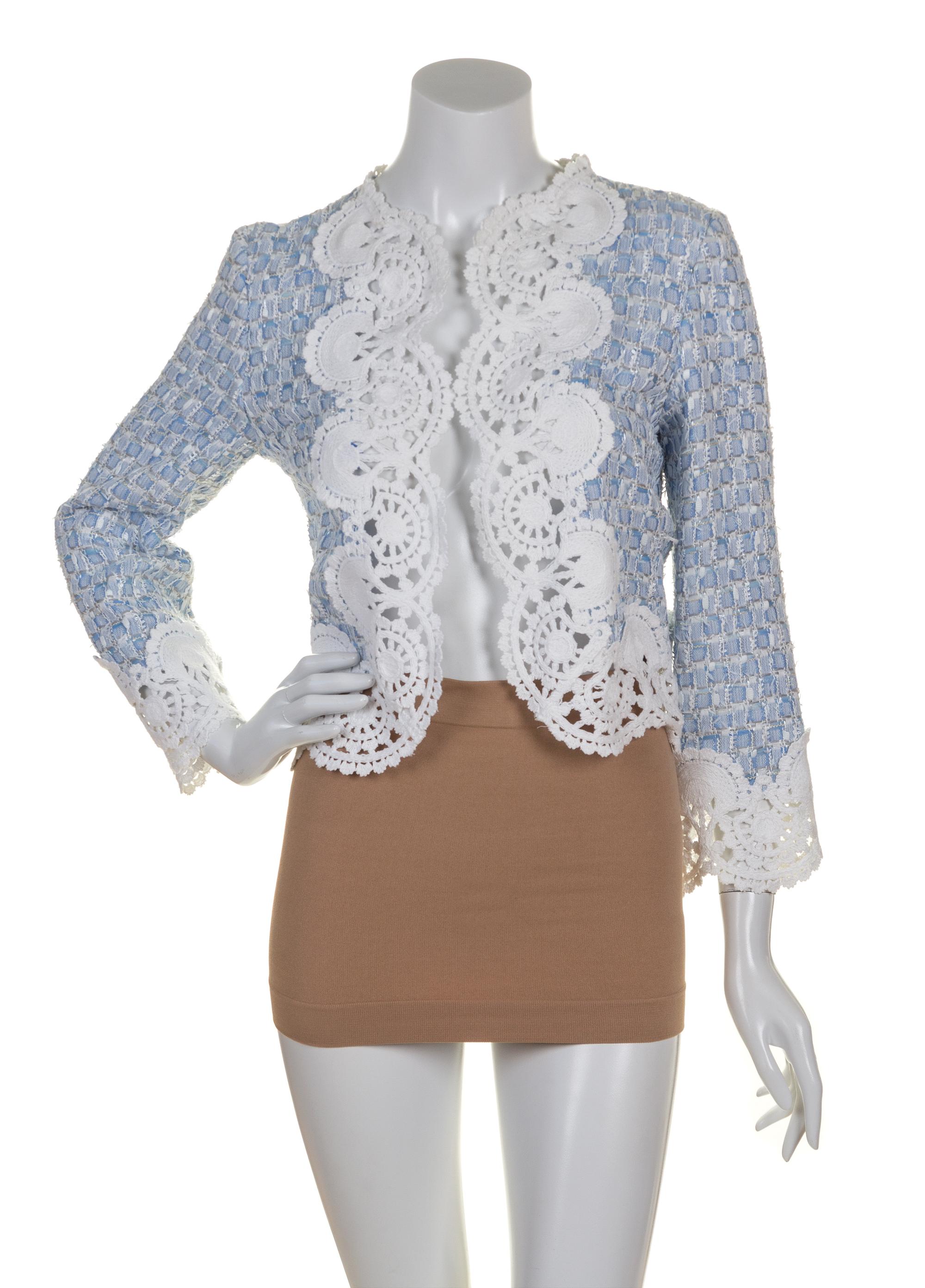 An Oscar de la Renta Blue and White Crocheted Jacket, Size 6.