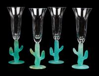 A Set of Four Daum Pate-de-Verre Cactus Champagne Flutes