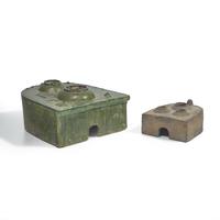 Two Chinese Green Glazed Pottery Models of Stoves, Han Dynasty 漢 綠釉陶爐兩件