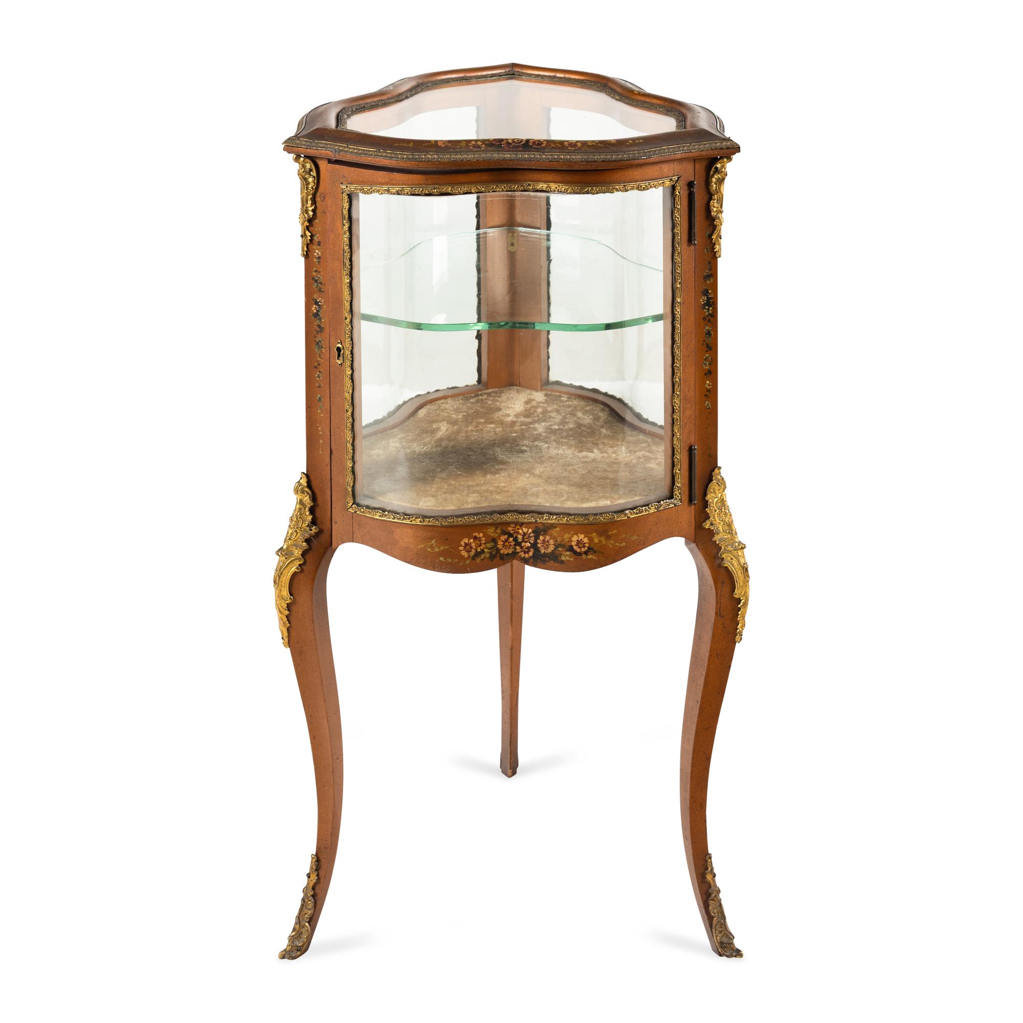 A Louis XV Style Polychrome Painted and Gilt-Bronze Mounted Vitrine