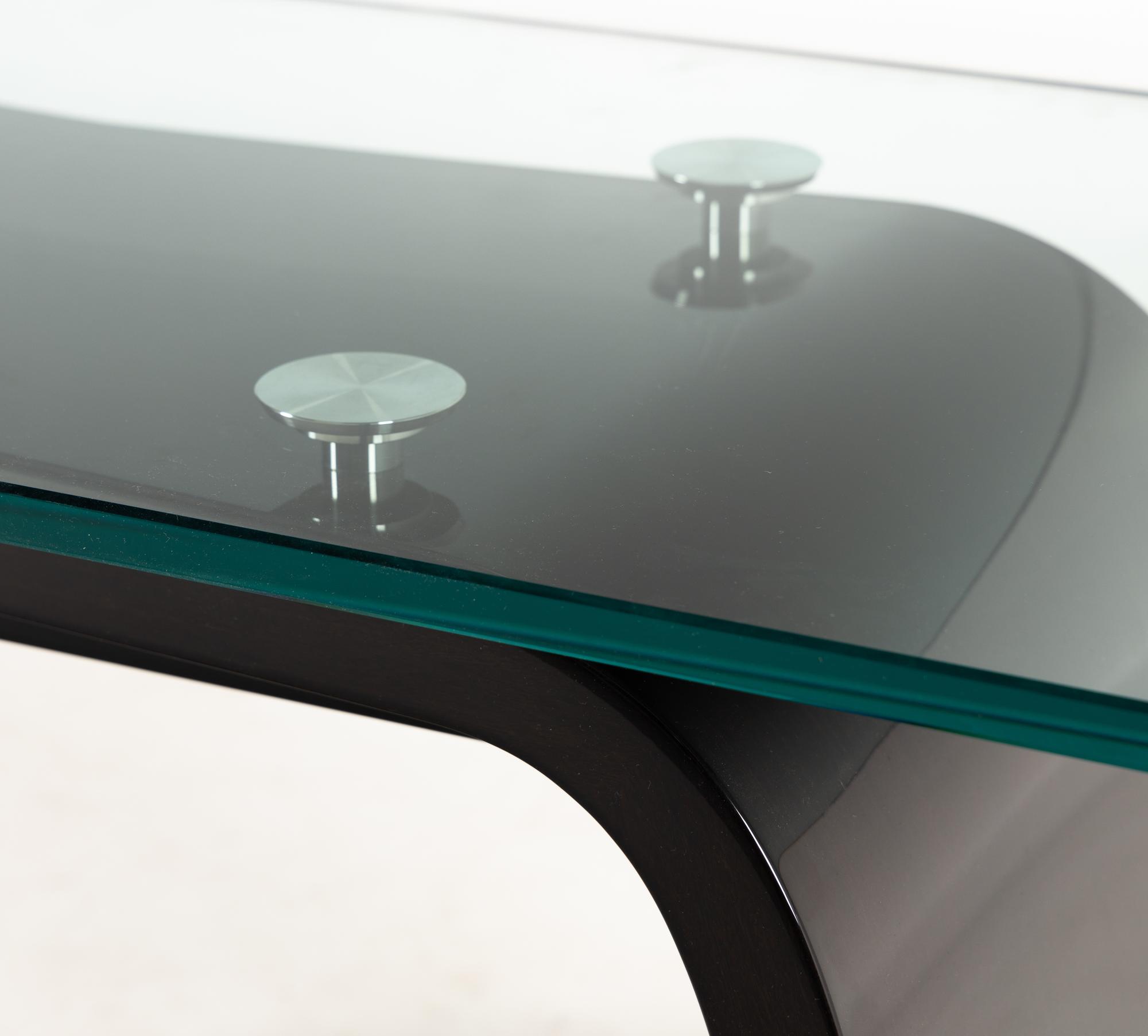 A Contemporary Lacquered Mahogany and Glass Console or Dressing Table