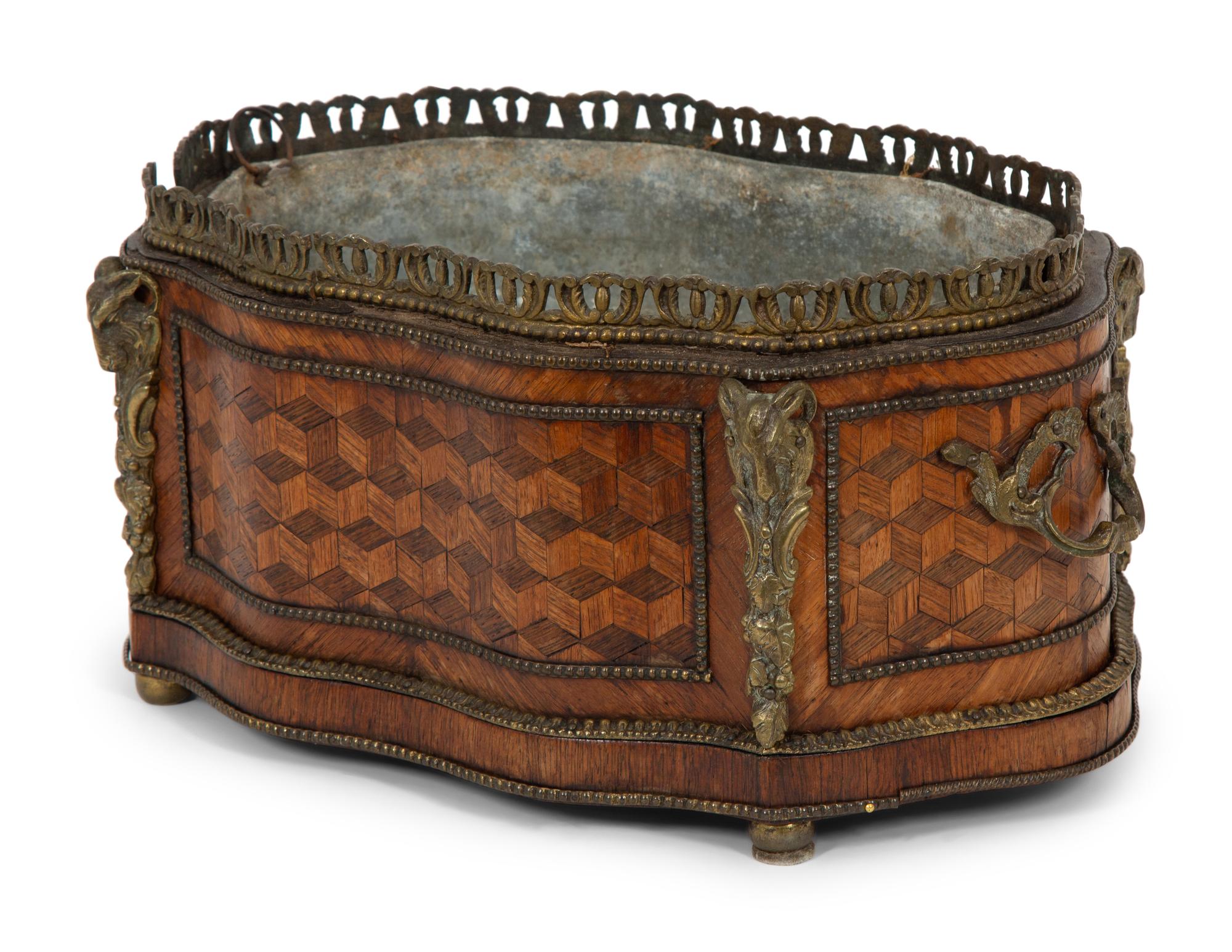 A Napoleon III Gilt Metal Mounted Parquetry Jardinière