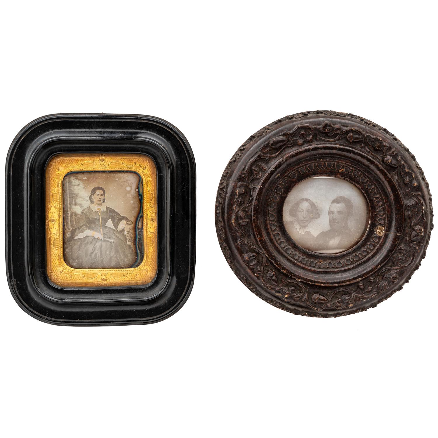 [EARLY PHOTOGRAPHY]. Daguerreotype, ambrotype, and tintype portraits of women housed in wall frames, including: