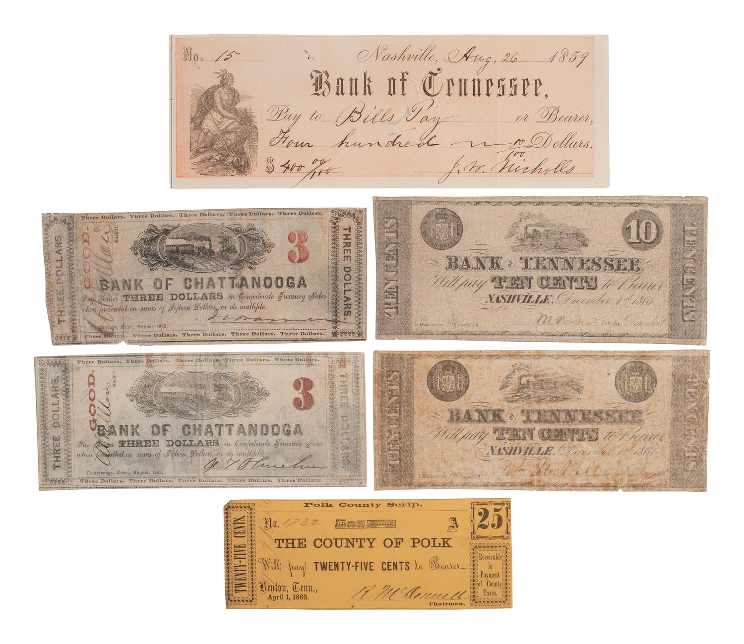 [CONFEDERATE - CURRENCY]. A large group of southern states currency, including: