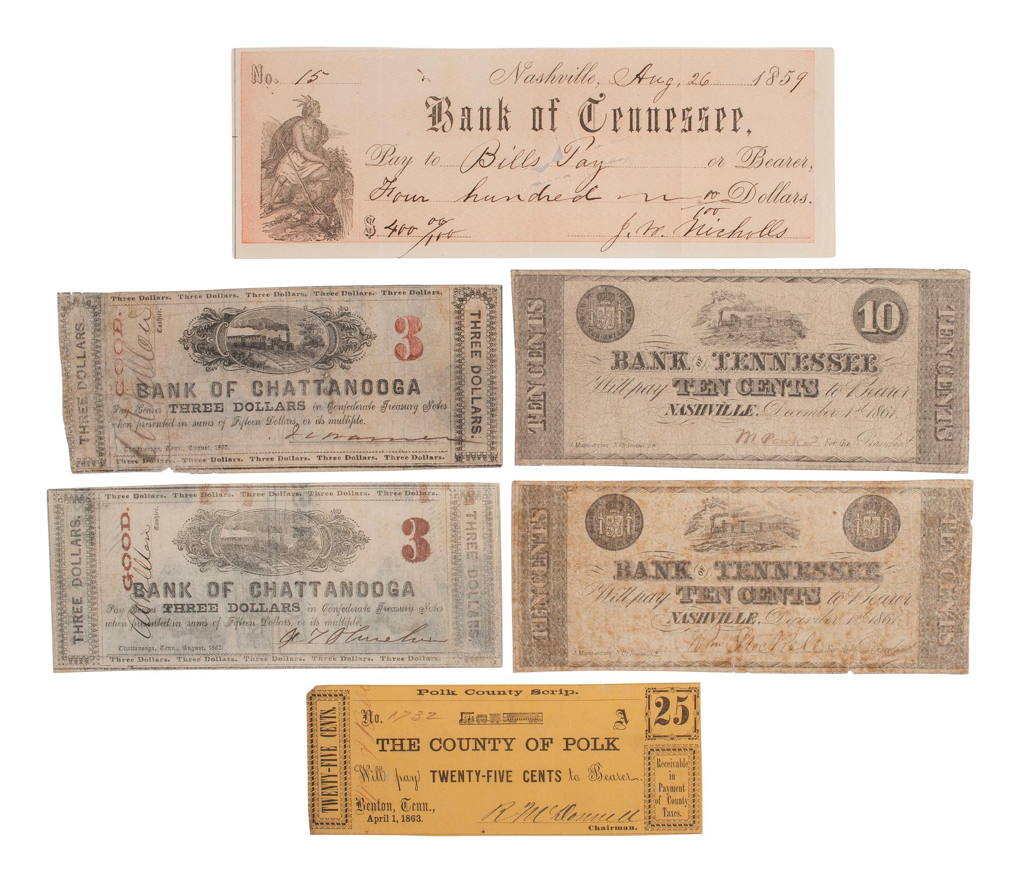 [CONFEDERATE - CURRENCY]. A large group of southern states currency, including: