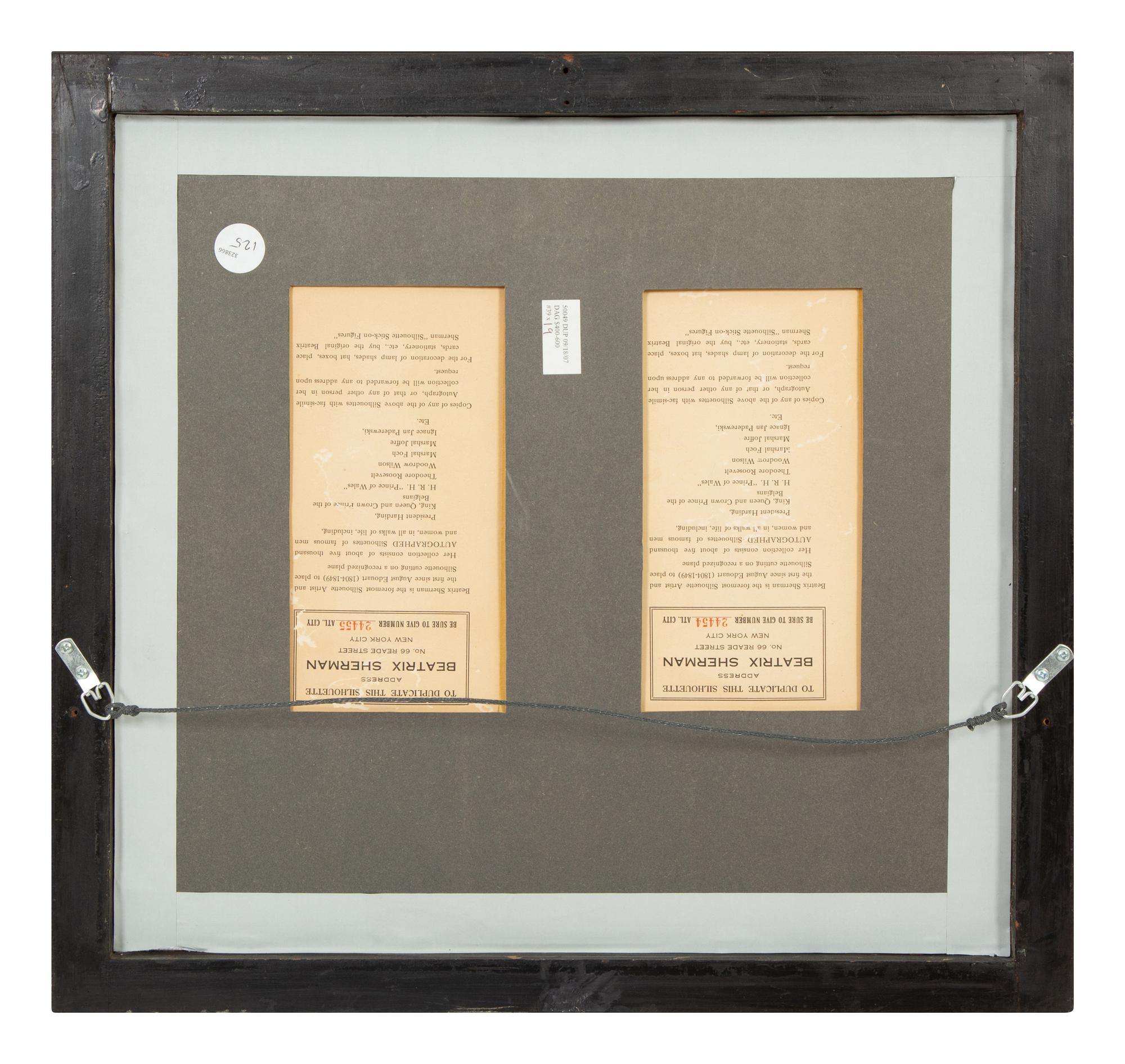 A Pair of Beatrix Sherman Cut Paper Silhouettes Framed as One