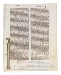 ANONYMOUS ENGLISH ILLUMINATOR A leaf from a Bible, with an inhabited initial ‘I’, in Latin, illuminated manuscript on parchment [England, c. 1225-1250]