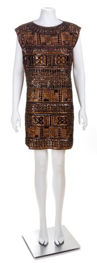 An Yves Saint Laurent Brown Heavily Beaded and Sequin Embroidered Shift Dress, No size.