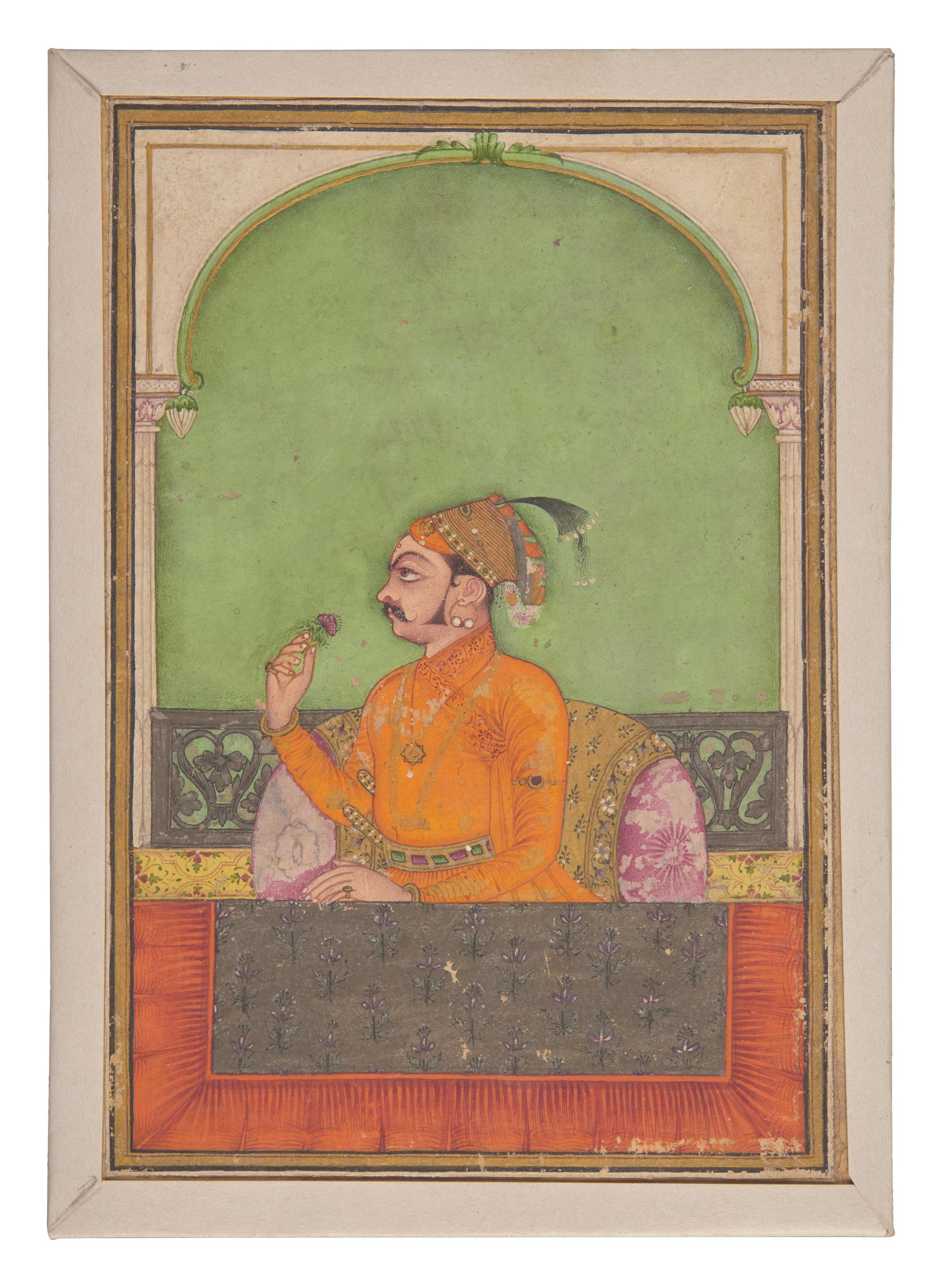 A Small Profile Portrait Painting of Raja Sujan Singh of Bikaner in a Jharokha , Bikaner, Rajasthan, India, 18th/19th Century