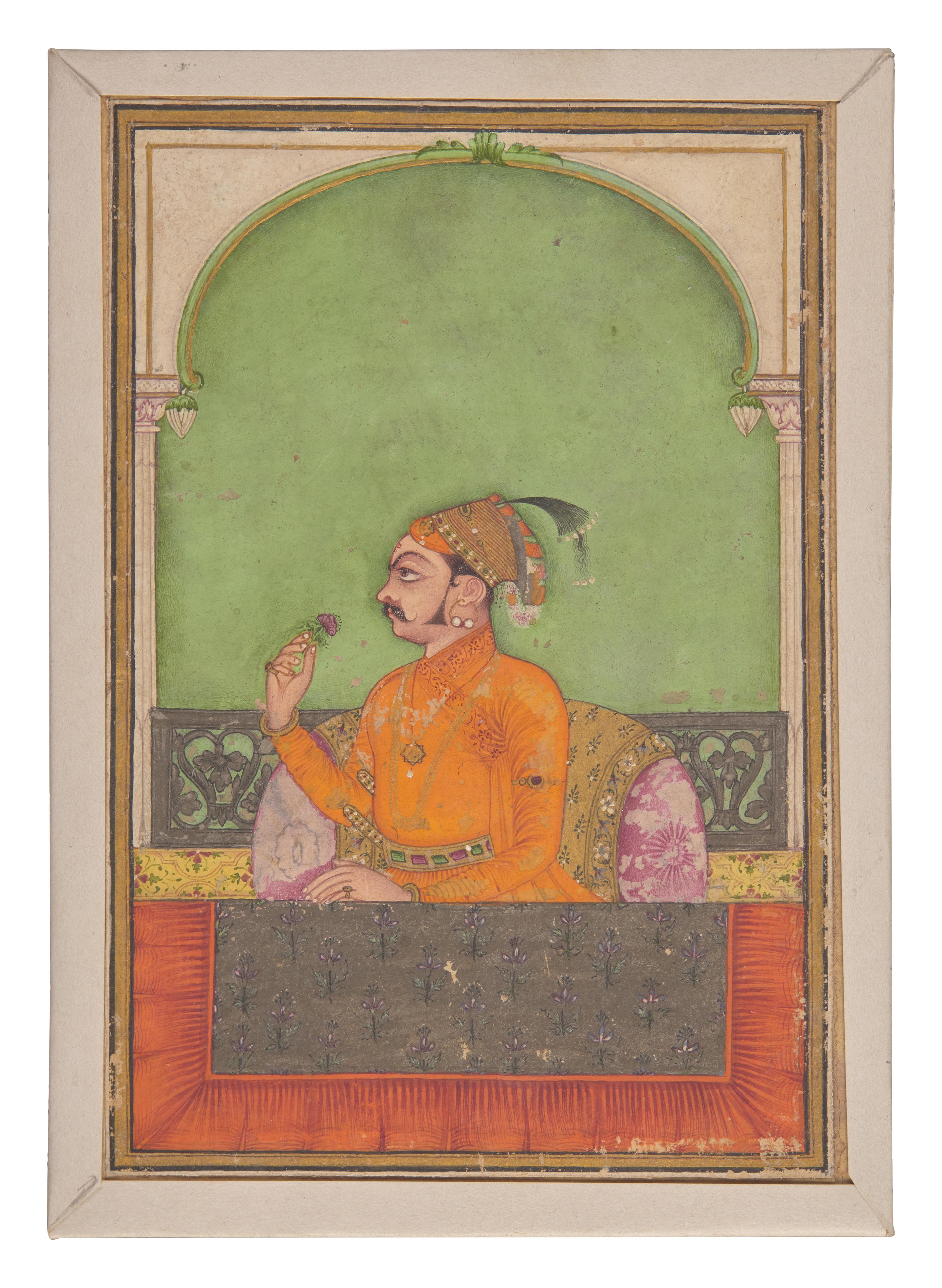 A Small Profile Portrait Painting of Raja Sujan Singh of Bikaner in a Jharokha , Bikaner, Rajasthan, India, 18th/19th Century