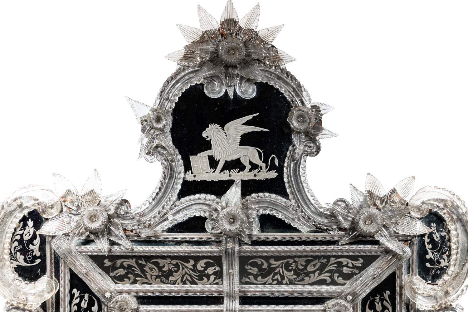 A Venetian Blown and Etched Glass Mirror