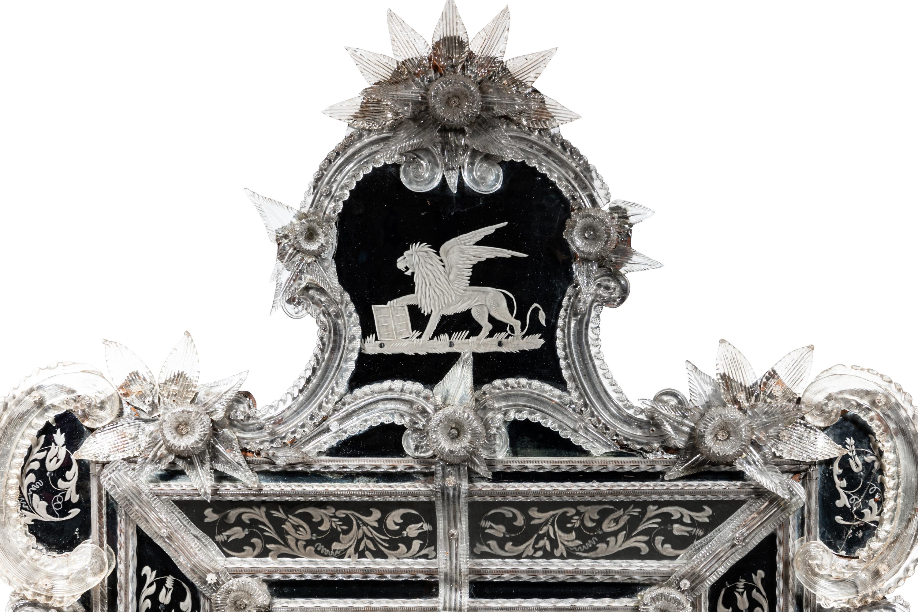 A Venetian Blown and Etched Glass Mirror
