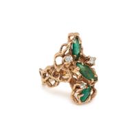 EMERALD, DIAMOND, AND YELLOW GOLD RING