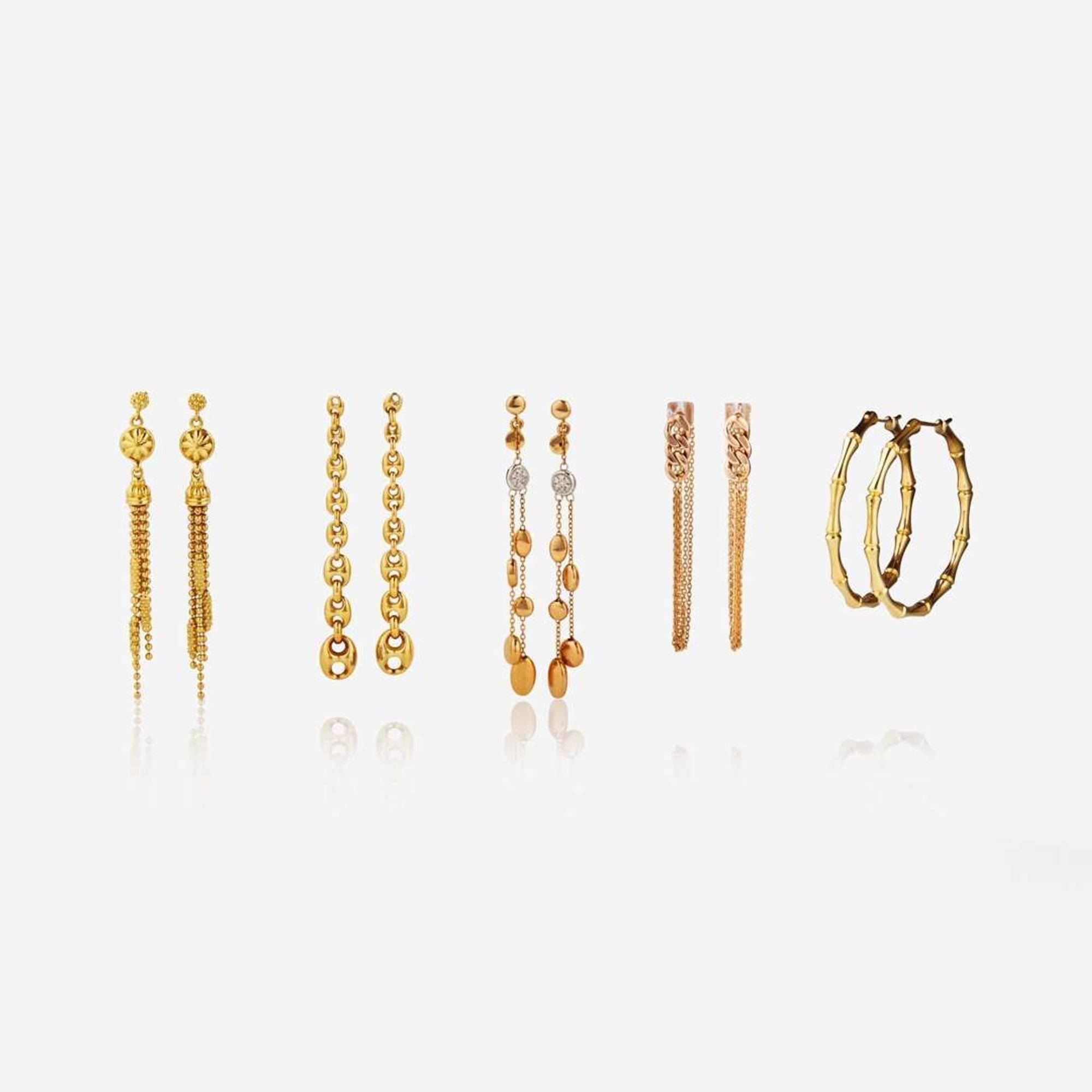 A Collection of Designer Gold Earrings Gucci, Roberto Coin