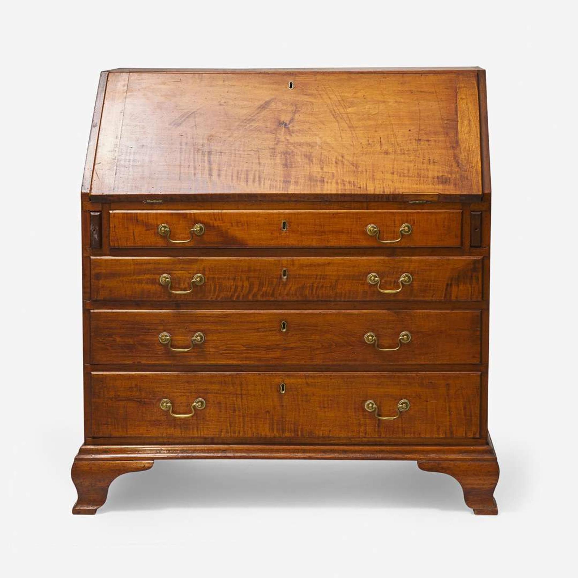 A Chippendale carved tiger maple slant-front desk New England, late 18th century