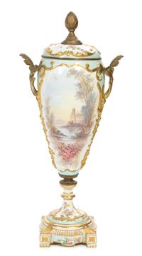 A Sevres Style Porcelain Urn Height 25 1/2 inches.