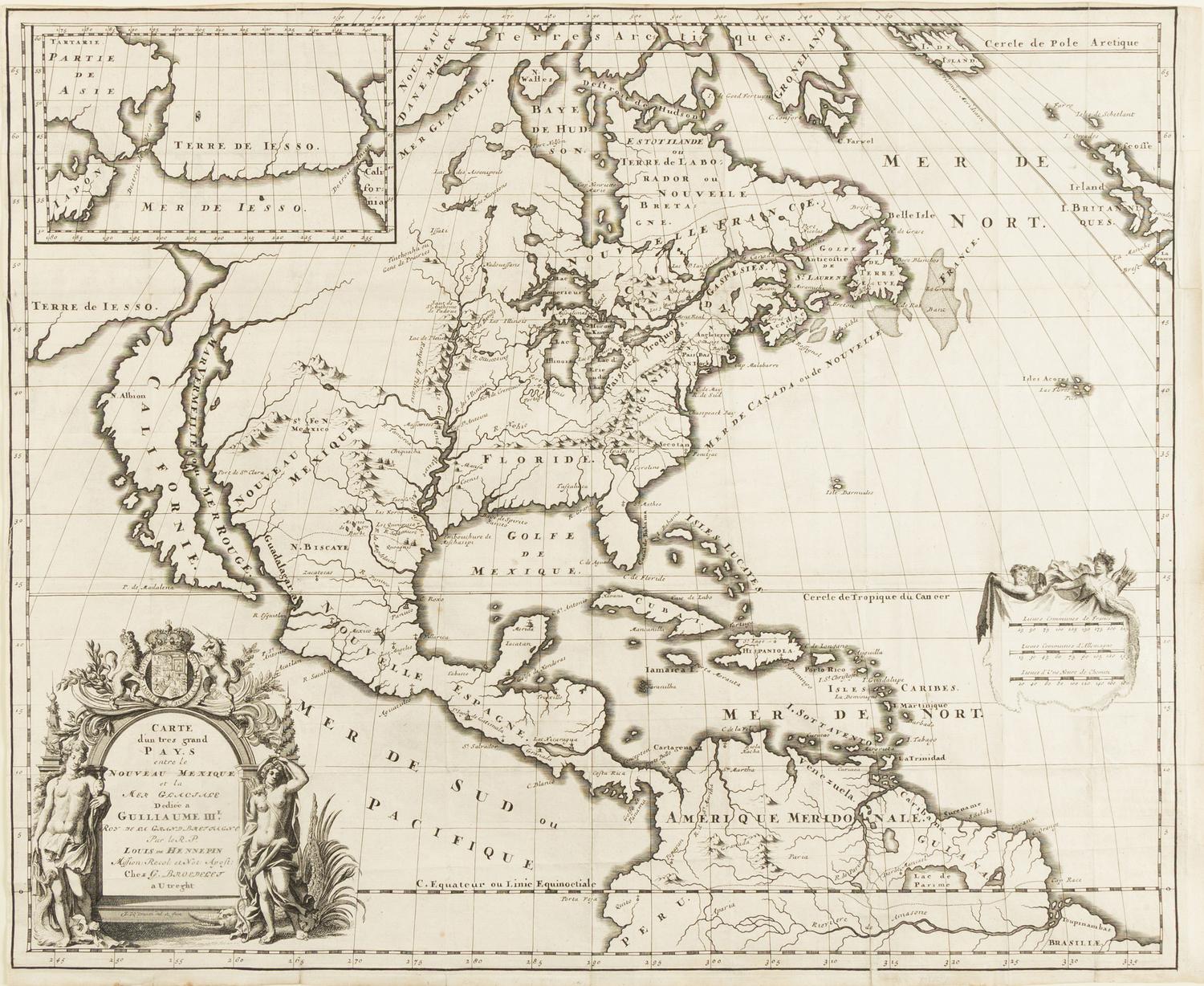 [MAP]. HENNEPIN, Louis (1626-1704). Carte d'un tres grand pays entre le Nouveau Mexique et la Mer Glaciale . Utrecht: G. Broedelet, 1697.