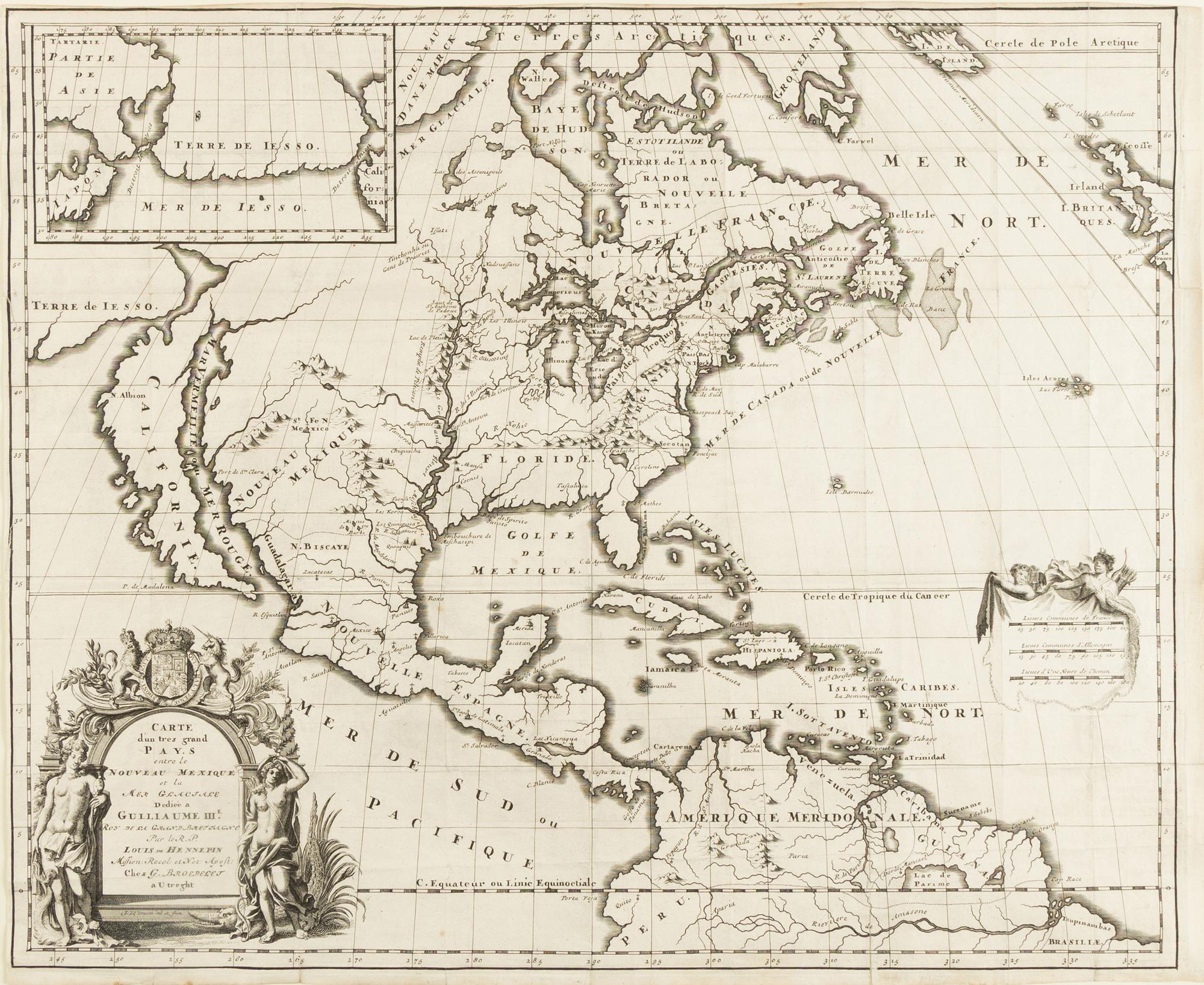 [MAP]. HENNEPIN, Louis (1626-1704). Carte d'un tres grand pays entre le Nouveau Mexique et la Mer Glaciale . Utrecht: G. Broedelet, 1697.