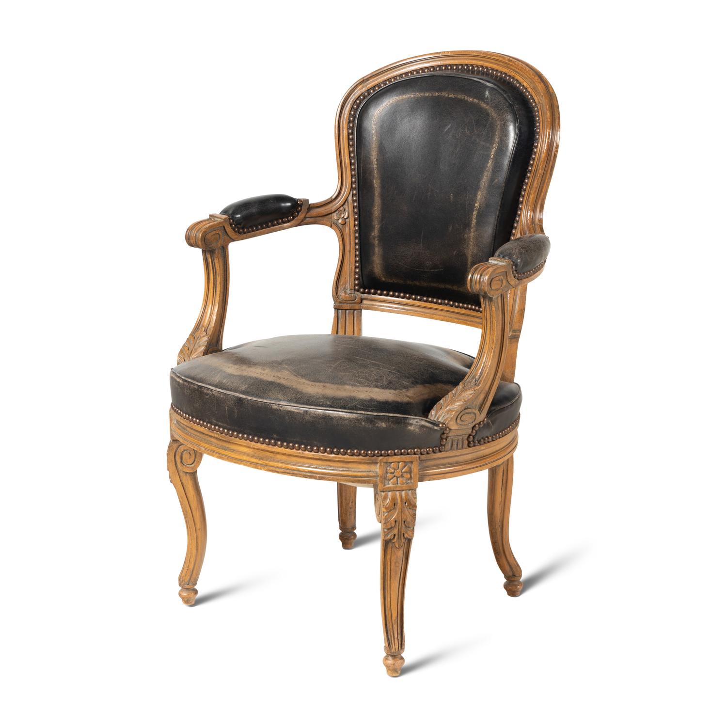 A Louis XV Style Suede Upholstered Bergere a la Reine