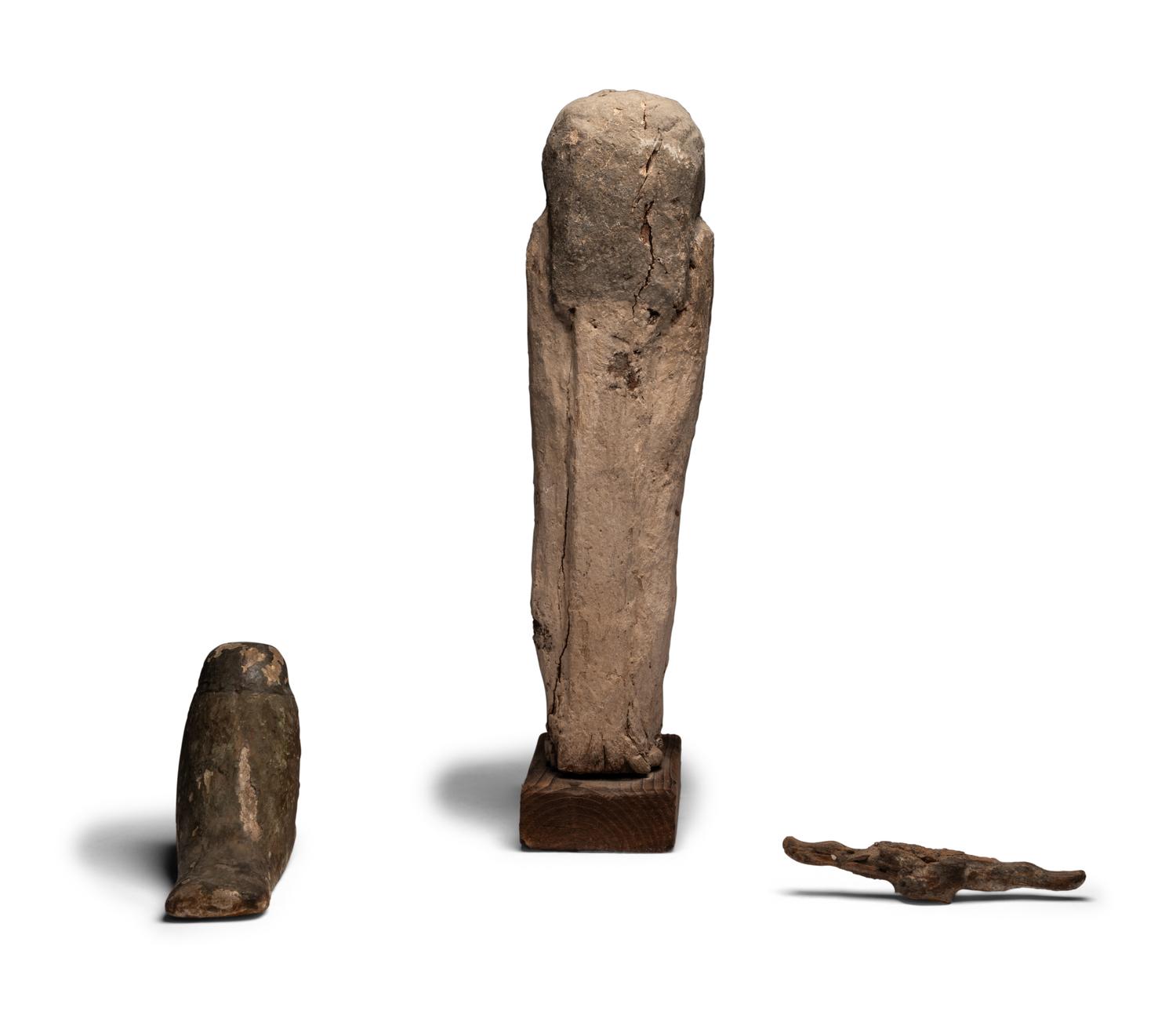 Three Egyptian Painted Wood Ptah-Sokar-Osiris Fragments