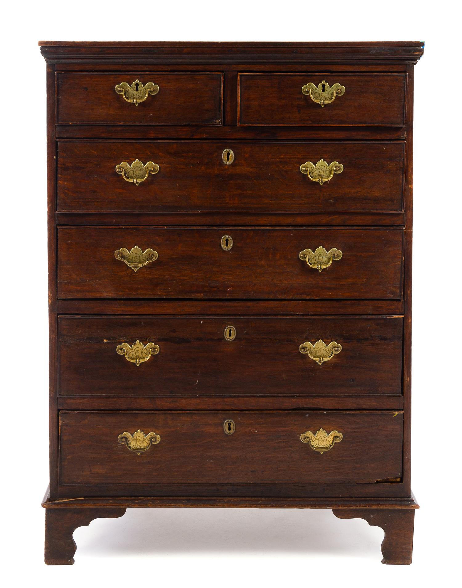A George III Style Oak Chest of Drawers Height 46 1/4 x width 33 5/8 x depth 20 3/4 inches. — 19TH CENTURY