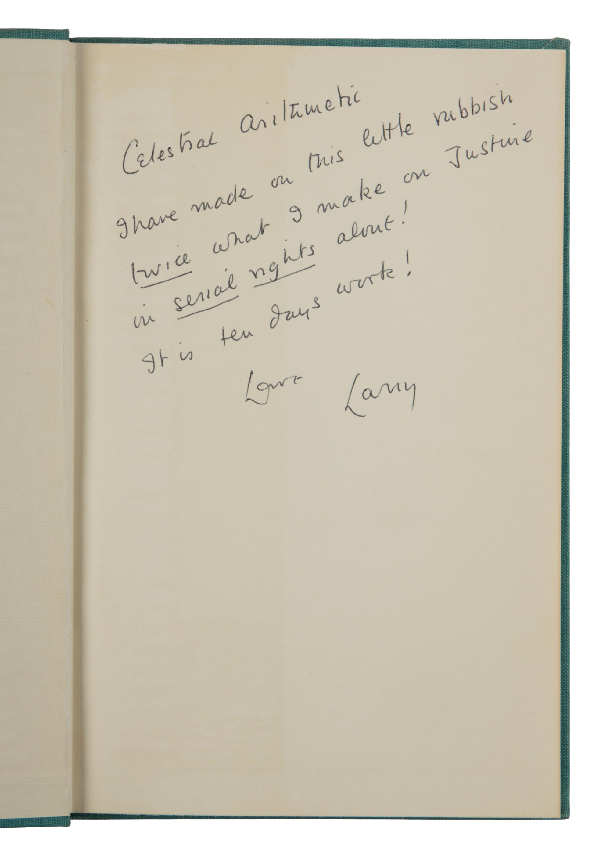 DURRELL, Lawrence (1912-1990). A group of 7 titles from Henry Miller's library, SEVERAL INSCRIBED BY DURRELL, comprising: