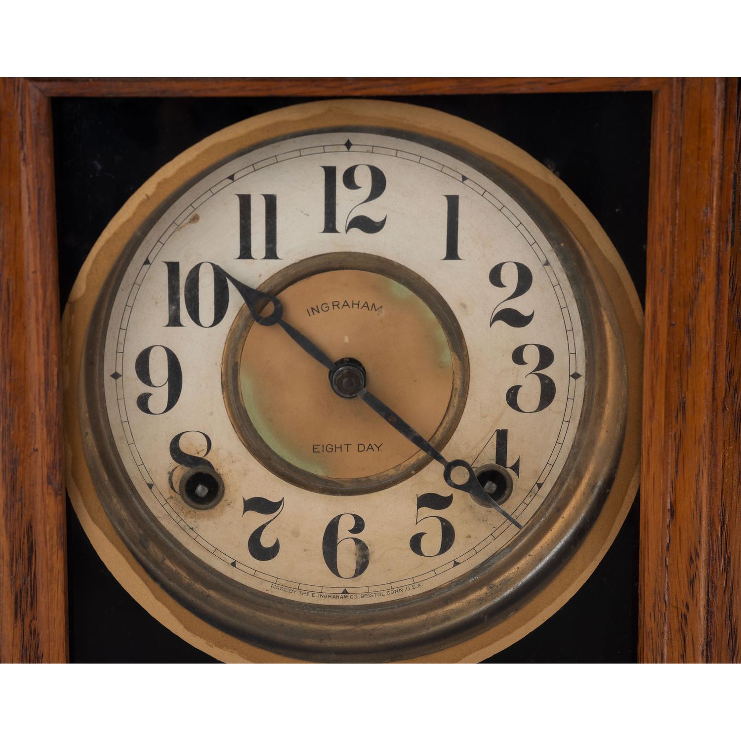 A Central Scientific Co. Scale, an Ingraham Eight-Day Movement Mantle Clock and Framed Salesmen Samples of Blue Grass Axes