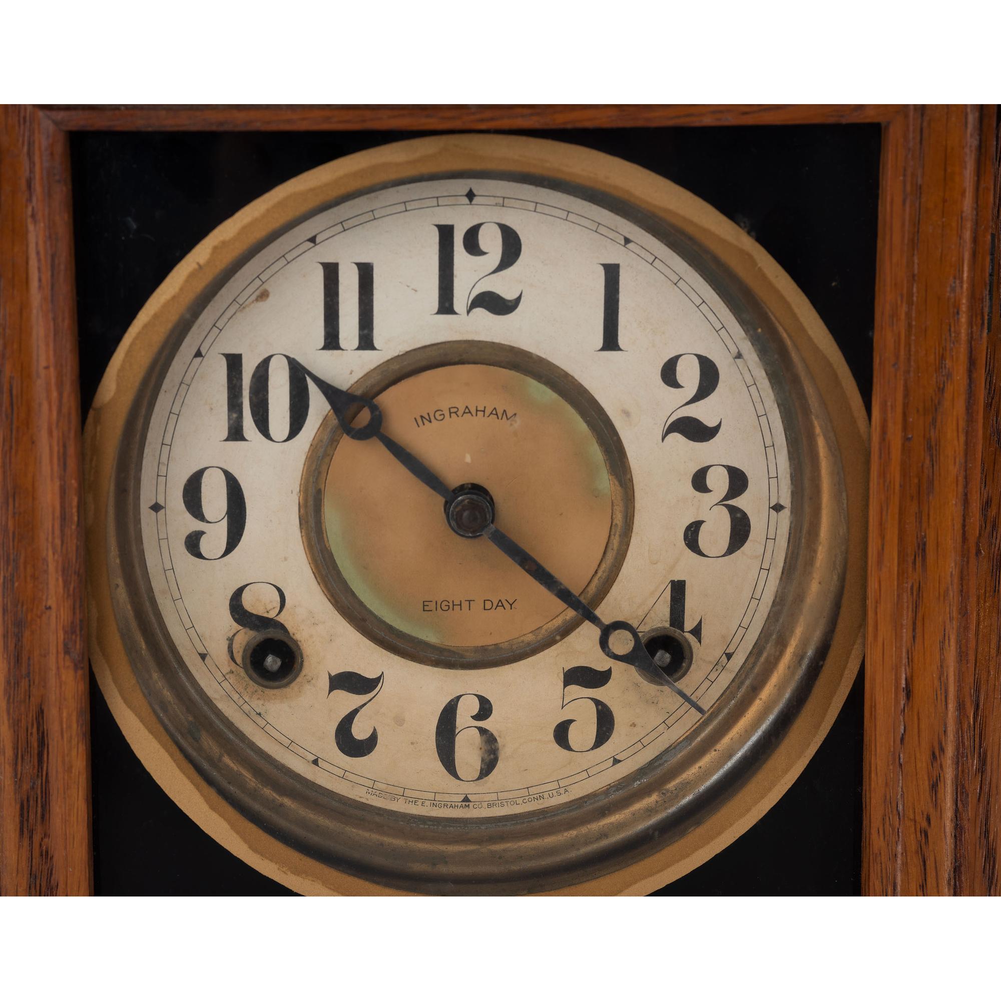 A Central Scientific Co. Scale, an Ingraham Eight-Day Movement Mantle Clock and Framed Salesmen Samples of Blue Grass Axes