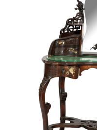 A Japanese Gilt Metal and Hardstone-Mounted Hardwood Dressing Table Mirror and A Stool