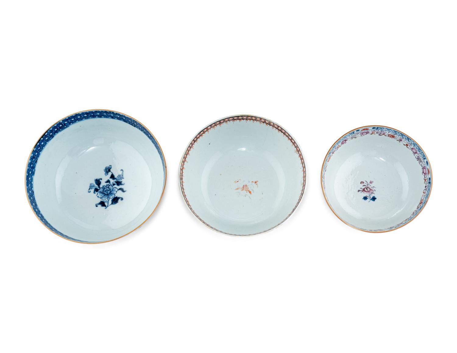 Three Chinese Export Famille Rose Porcelain Bowls