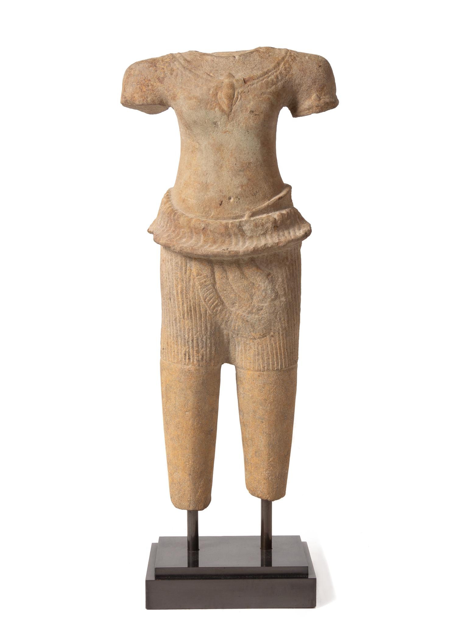 A Khmer Sandstone Torso of Vishnu