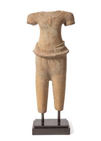 A Khmer Sandstone Torso of Vishnu