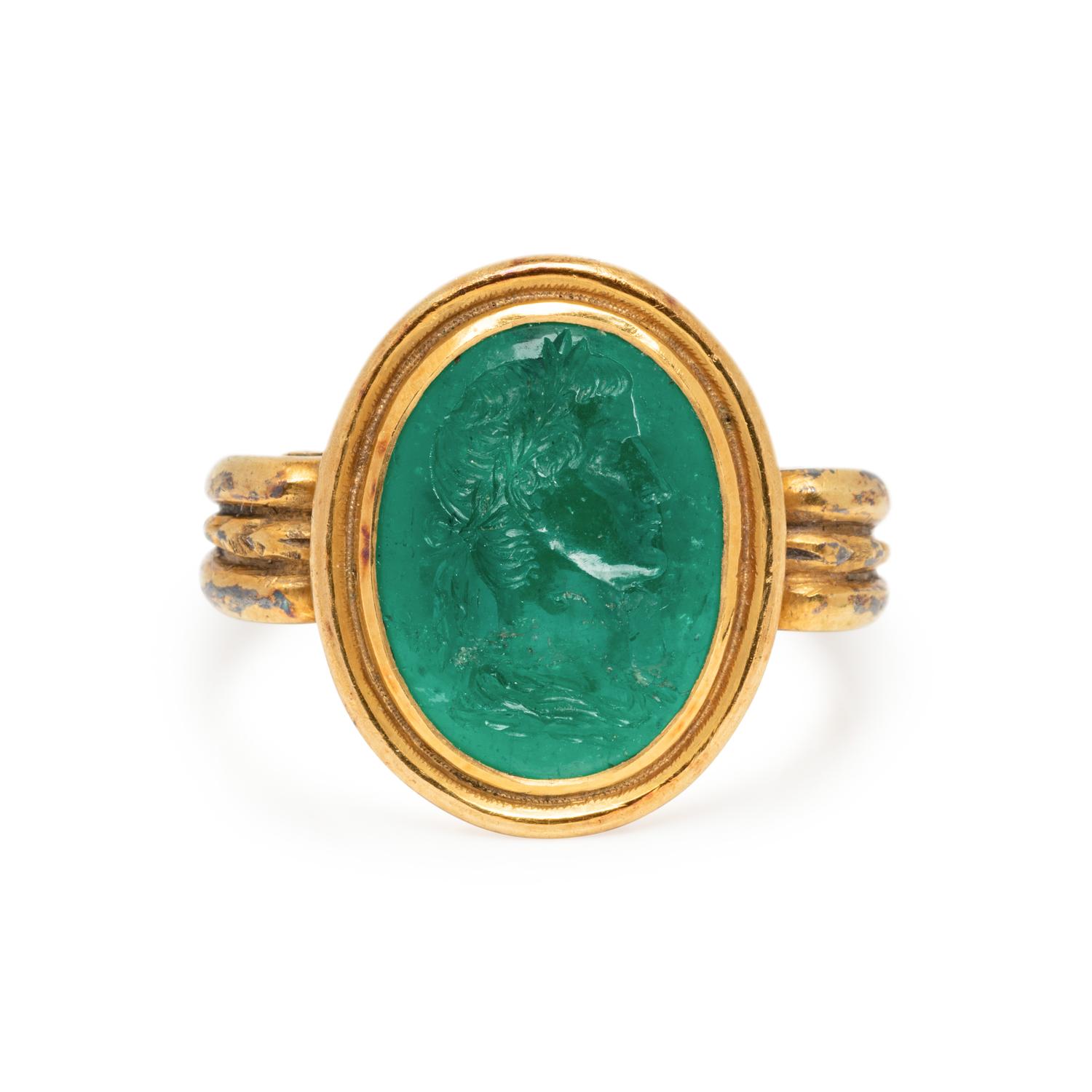 ATTILIO CODOGNATO, CARVED EMERALD INTAGLIO RING