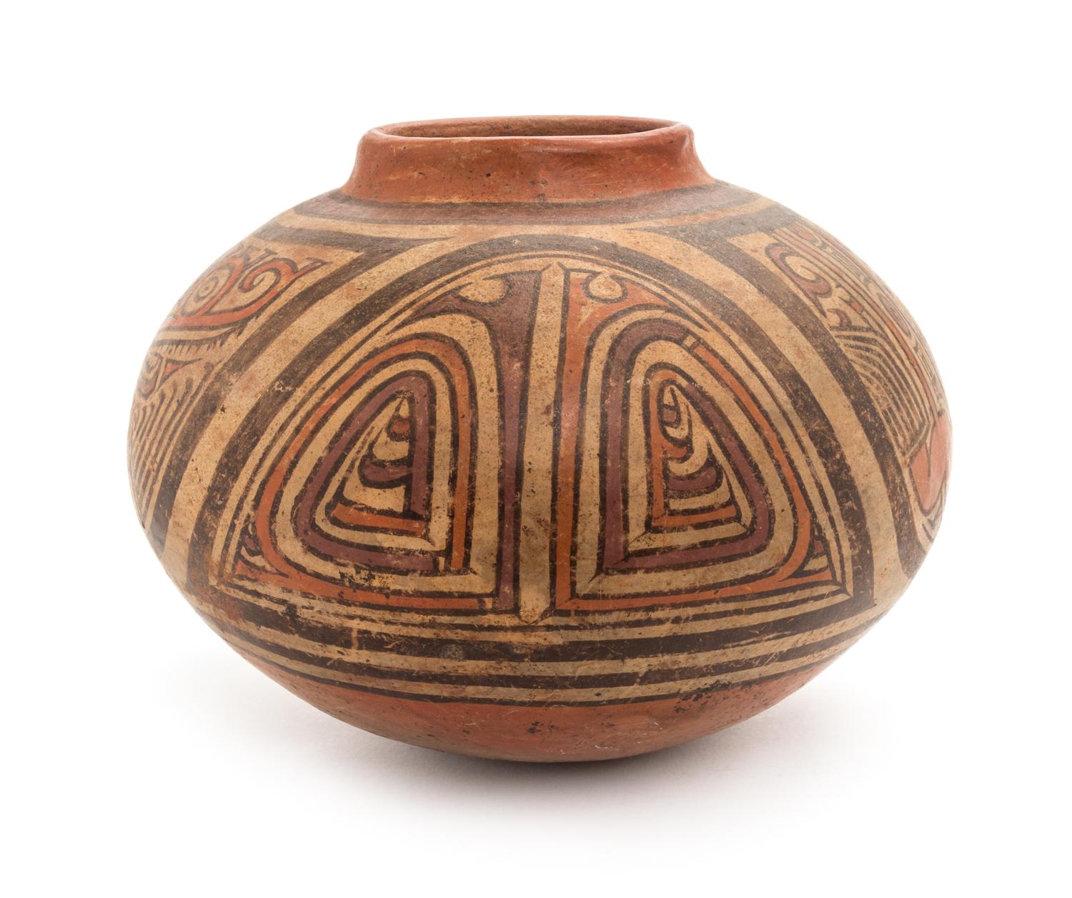 A Panamanian Polished and Painted Earthenware Vessel. Height 6 x diameter 7 inches.
