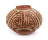 A Panamanian Polished and Painted Earthenware Vessel. Height 6 x diameter 7 inches.