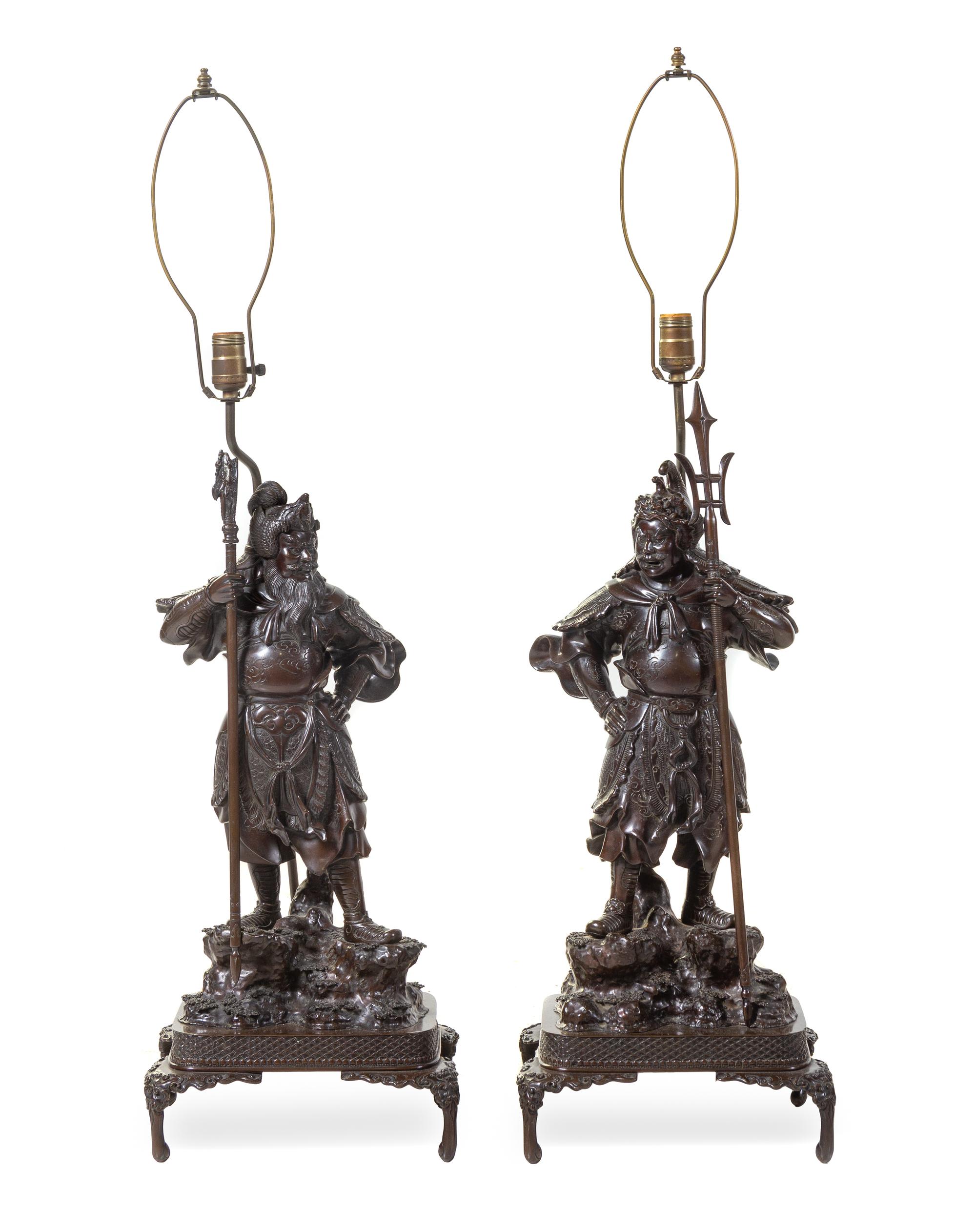 A Pair of Japanese Bronze Figures of Guardians