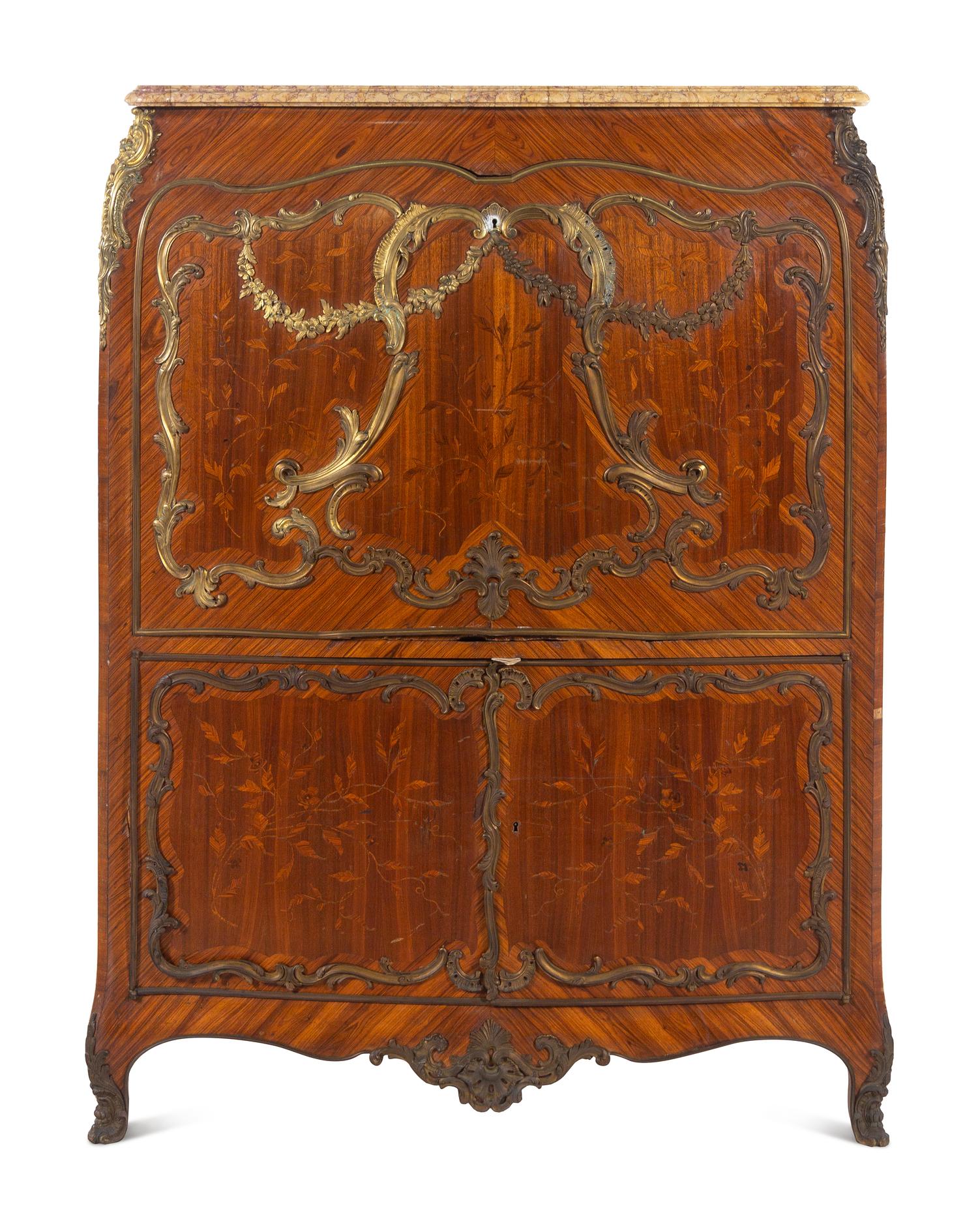 A Louis XV Style Gilt Bronze Mounted Marquetry Secrétaire à Abattant in the Manner of Jean-Pierre Latz