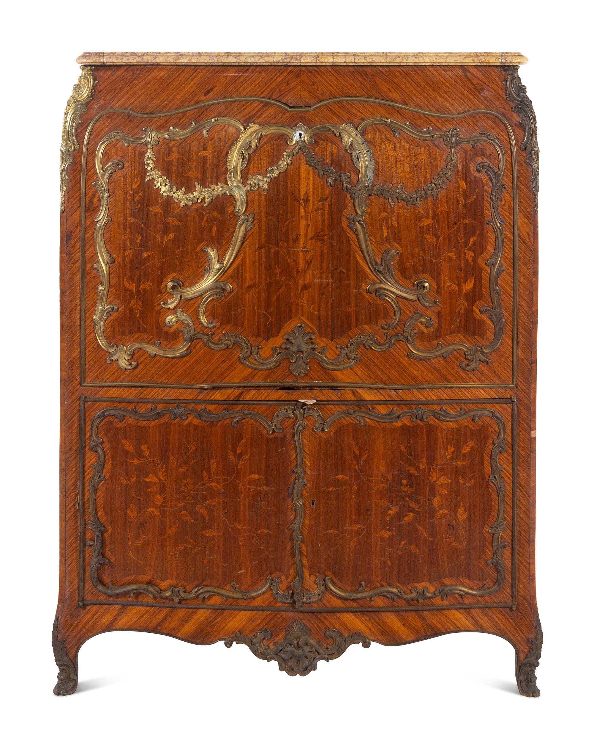 A Louis XV Style Gilt Bronze Mounted Marquetry Secrétaire à Abattant in the Manner of Jean-Pierre Latz
