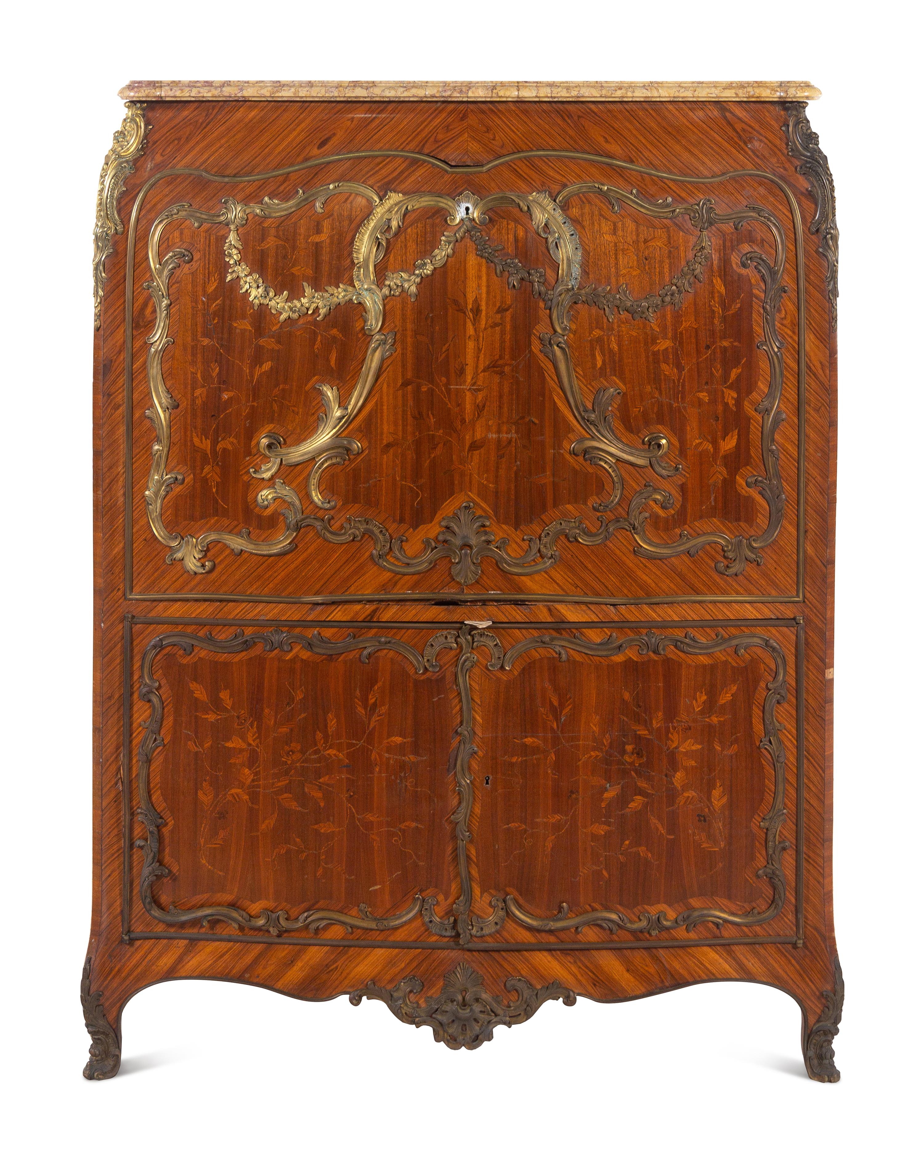 A Louis XV Style Gilt Bronze Mounted Marquetry Secrétaire à Abattant in the Manner of Jean-Pierre Latz