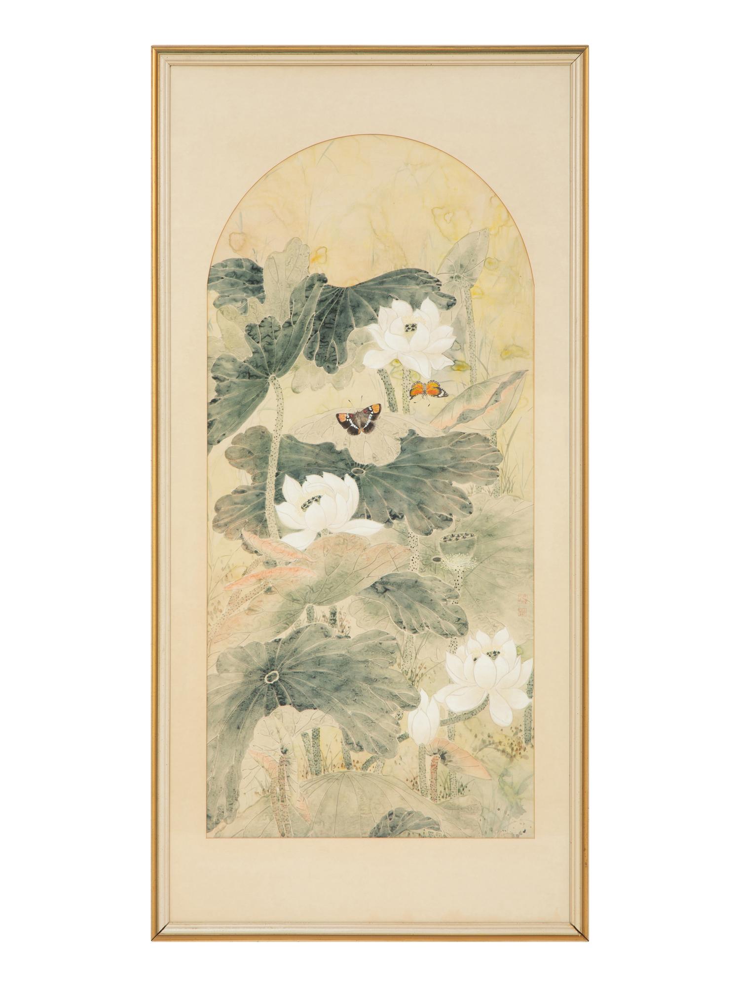Still Lives with Water Lilies and Butterflies (a pair)