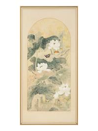 Still Lives with Water Lilies and Butterflies (a pair)