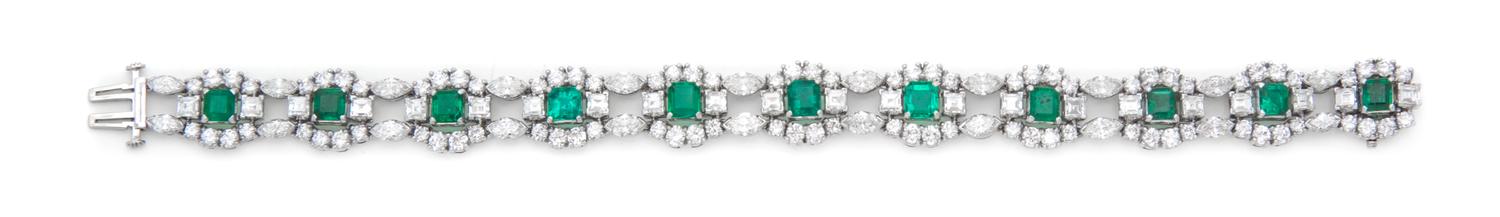 A Vintage Platinum, Emerald and Diamond Bracelet, Oscar Heyman Brothers, 20.80 dwts.