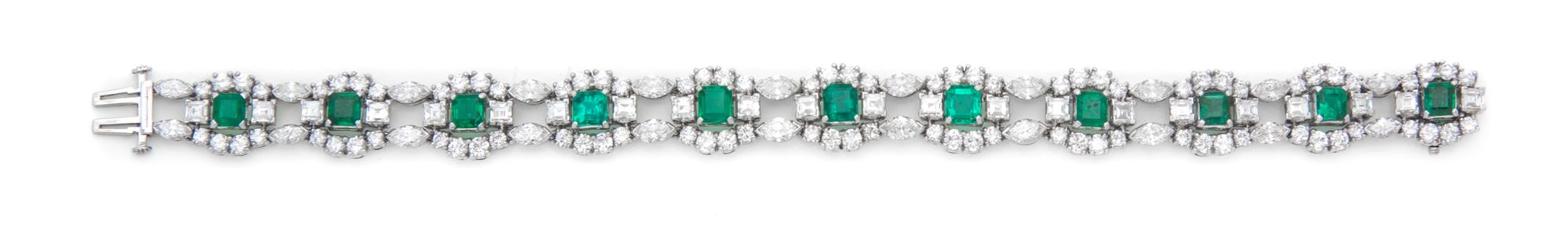 A Vintage Platinum, Emerald and Diamond Bracelet, Oscar Heyman Brothers, 20.80 dwts.