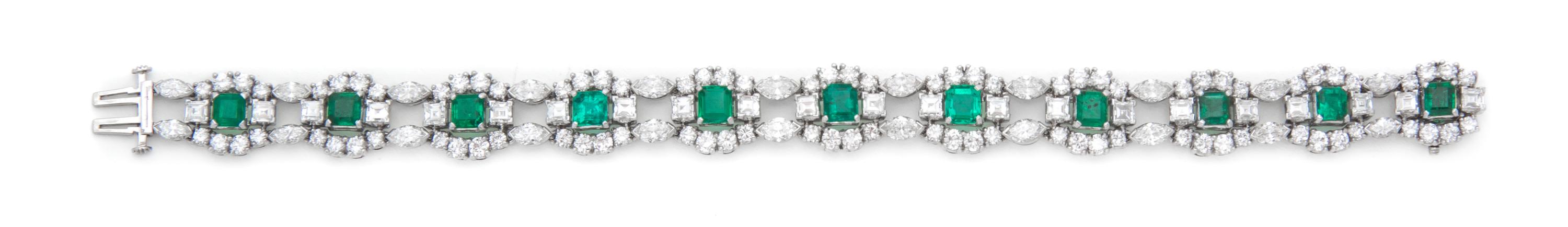 A Vintage Platinum, Emerald and Diamond Bracelet, Oscar Heyman Brothers, 20.80 dwts.