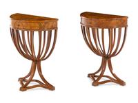 A Pair of Italian Neoclassical Style Burlwood Console Tables