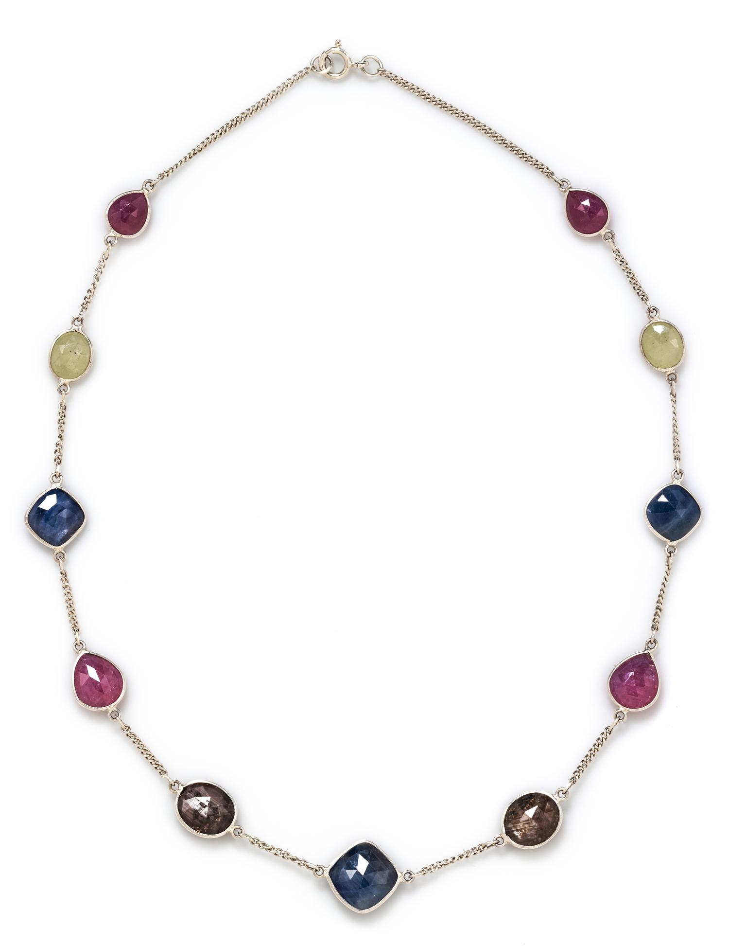 A Sterling Silver and Multicolored Corundum Necklace, 10.10 dwts.