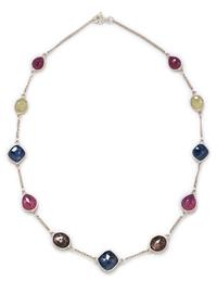 A Sterling Silver and Multicolored Corundum Necklace, 10.10 dwts.