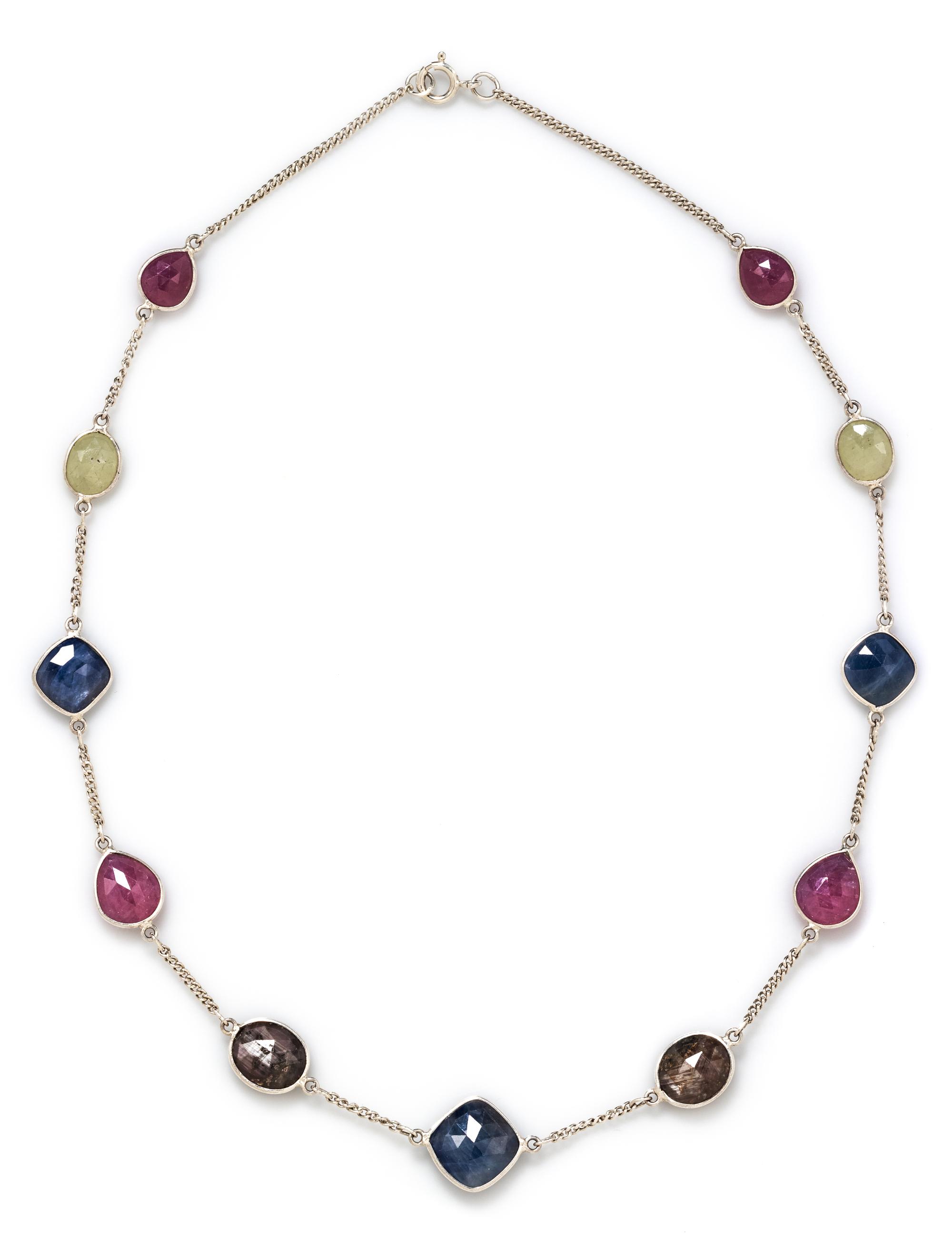 A Sterling Silver and Multicolored Corundum Necklace, 10.10 dwts.
