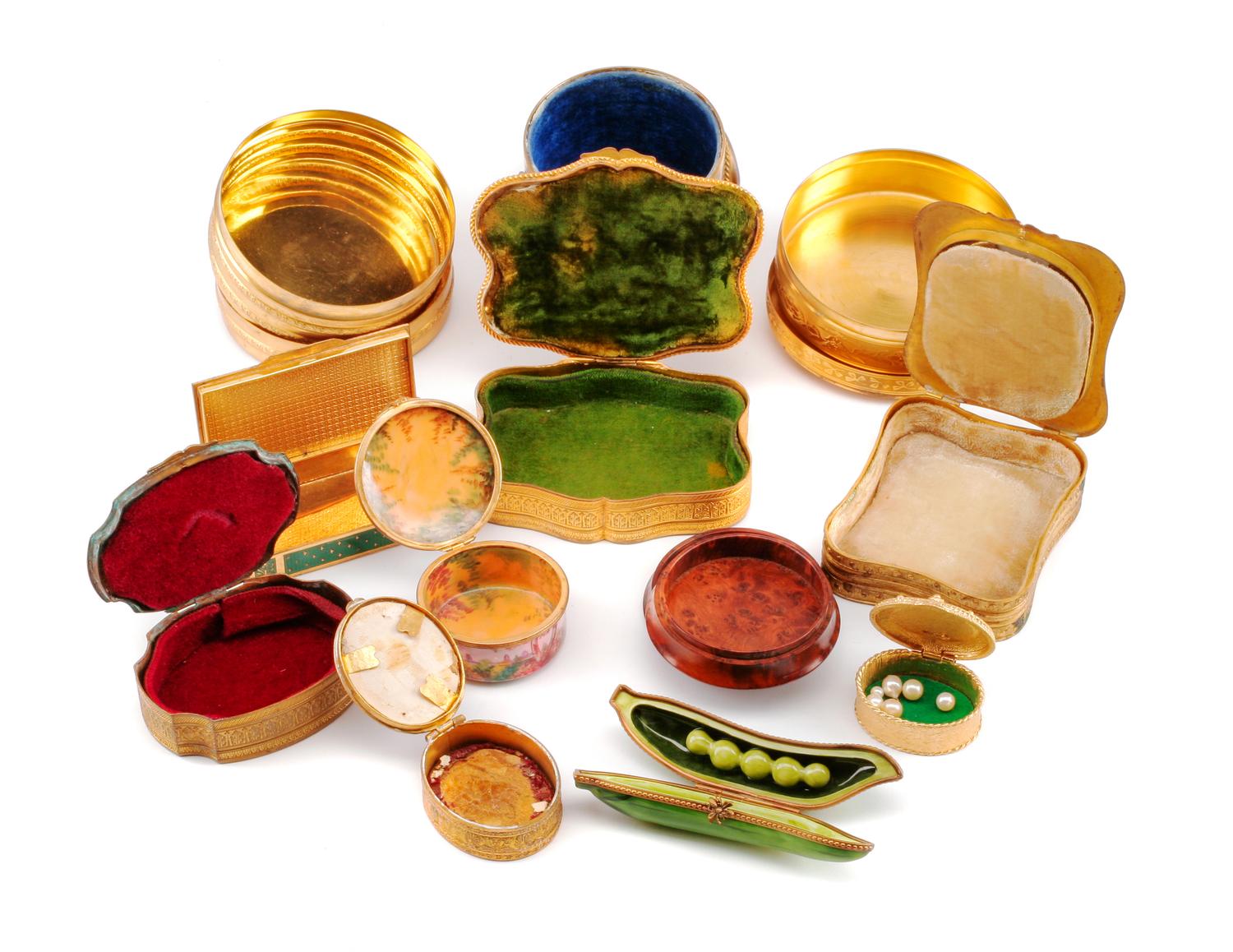 A Collection of Continental Trinket Boxes Largest: height 2 1/2 x diameter 4 inches. — PRIMARILY 19TH CENTURY